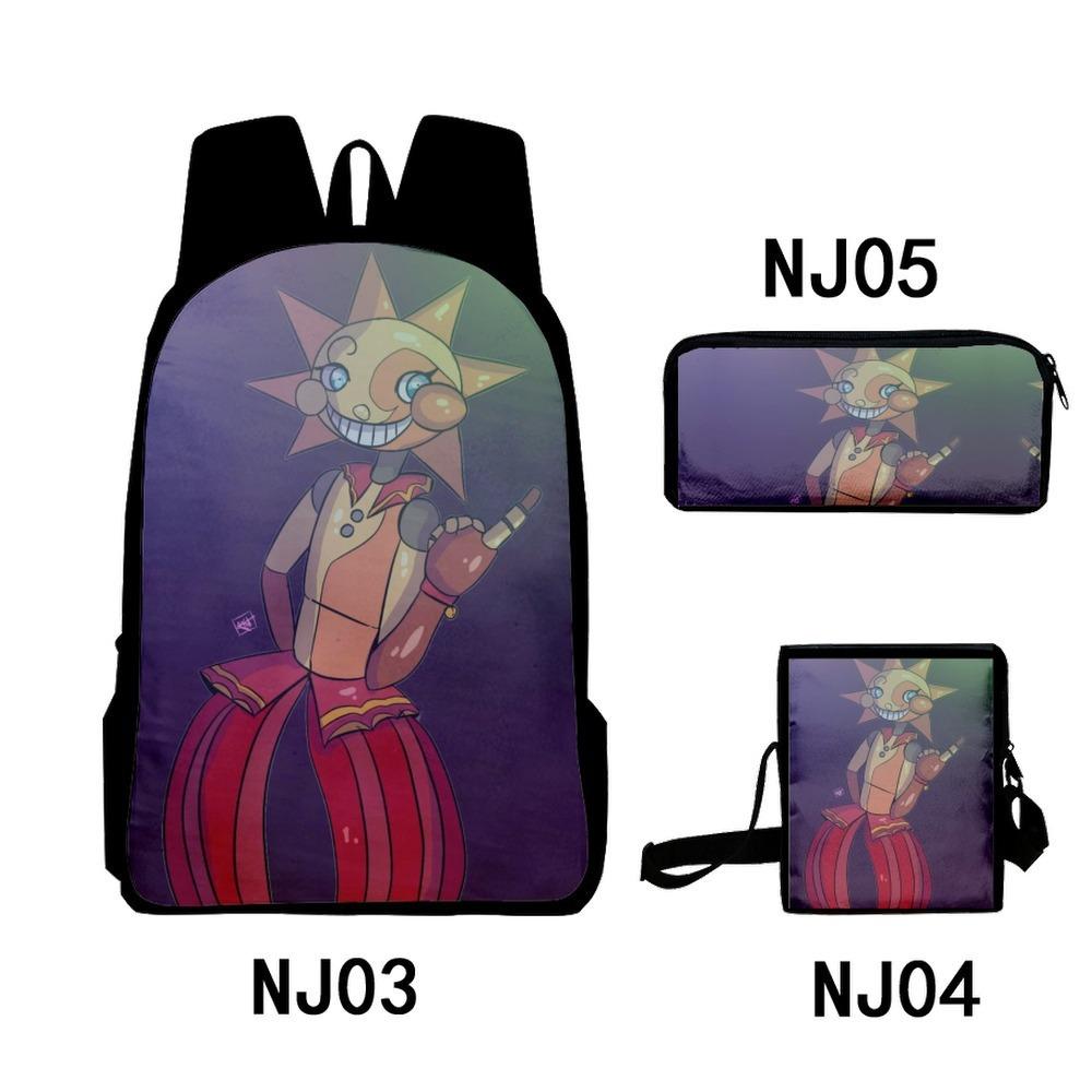 3Dsundropfnaf Backpack Student School Bag Crossbody Bag Pencil Bag Three-Piece Trend
