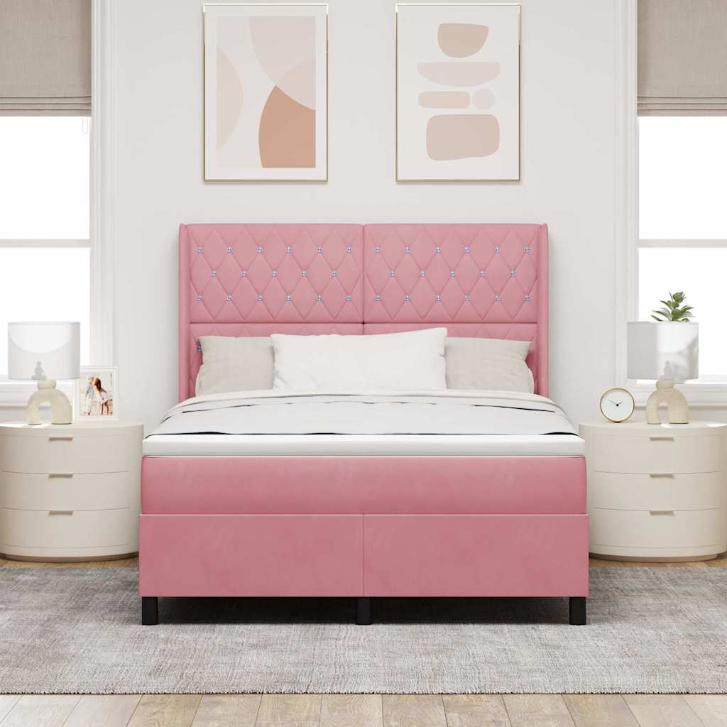 Box Spring Bed with Mattress and Headboard Pink 140 X 200 Cm Velvet