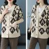 Women's Plus Size Knitted Cardigan Sweater Spring Autumn V-Neck Printed Knit Sweater Jacket Casual Loose Knit Jacket