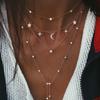 New Vintage Crystal Geometry Star Moon Lock Necklace For Women Boho Multi-level Pendants Necklaces Chokers Jewelry Gift