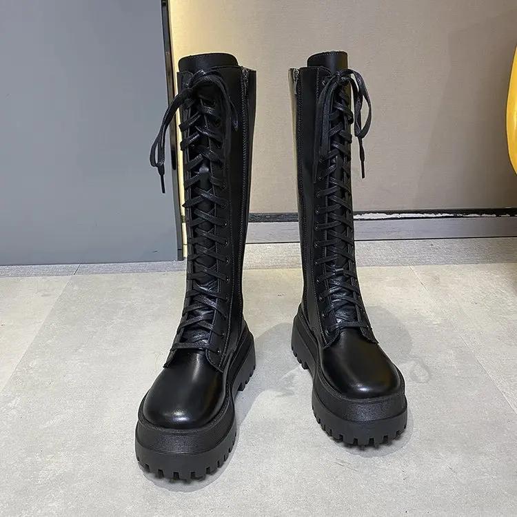 

Новые утолщенные зимние рыцарские сапоги женские высокие сапоги на квадратном каблуке ретро толстые мотоциклетные сапоги черные белые Botas Mujer 40