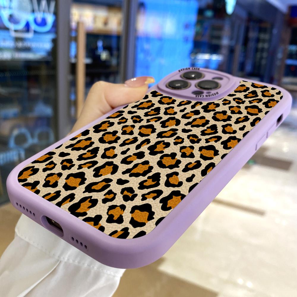 Slim Skin Feeling Popular Tide Leopard Grain Soft Silicone PU Leather Cover Phone Case for iPhone Samsung Huawei Honor Xiaomi Redmi OPPO Realme Vivo