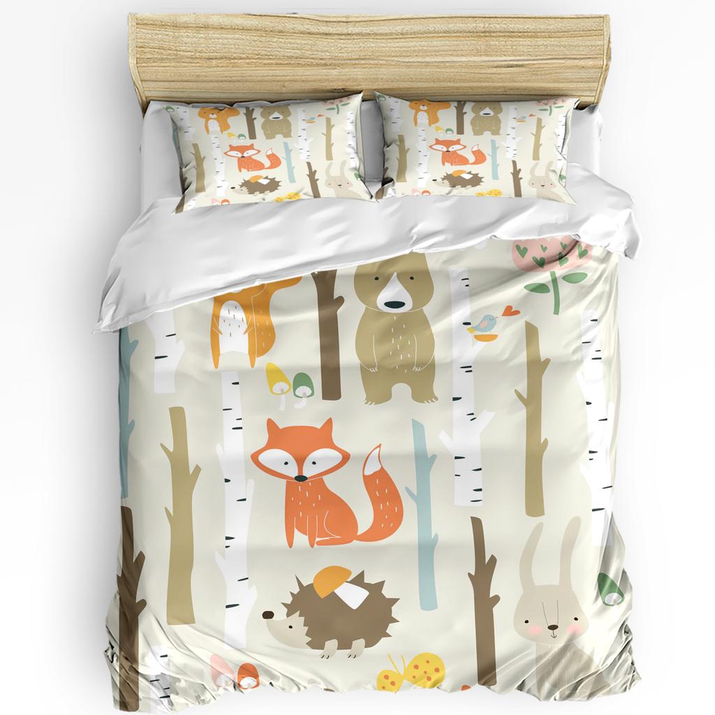 Tropical Jungle Cartoon Animal Giraffe Lion Elephant Duvet Cover Pillow Case Bedding Set Quilt Cover Double Bed Home Textile