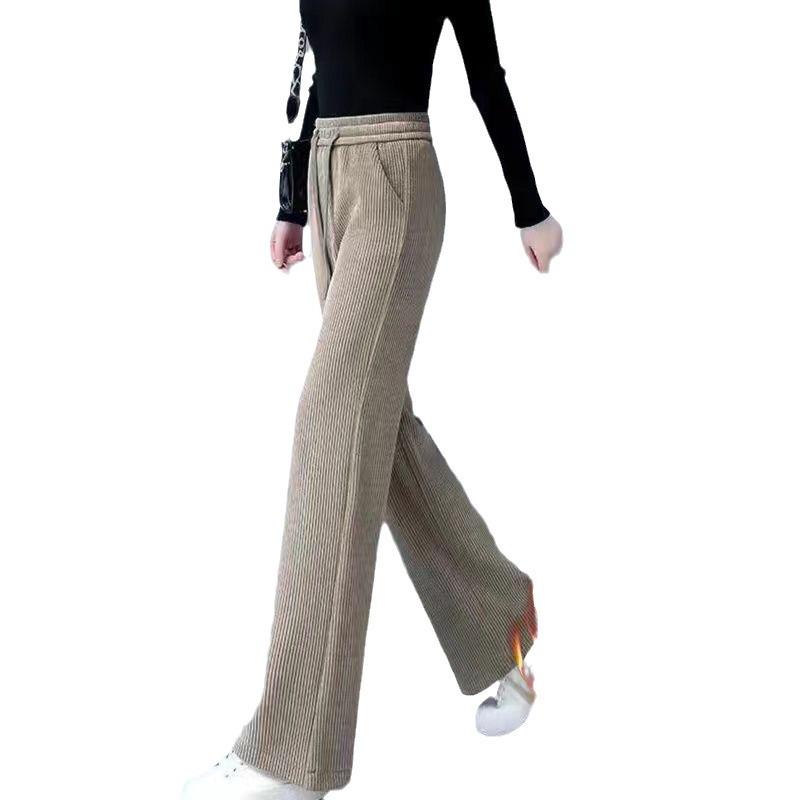 Chenille Draping Fleece-Lined High Waist Slimming Straight-Leg Pants for Women - Autumn/Winter 2024 Collection.