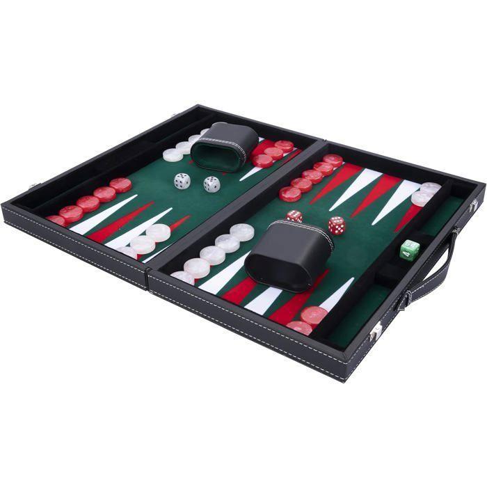 Backgammon de luxe 47 cm x 38 cm x 2,7 cm pro. et loisirs (vert/rouge/blanc)