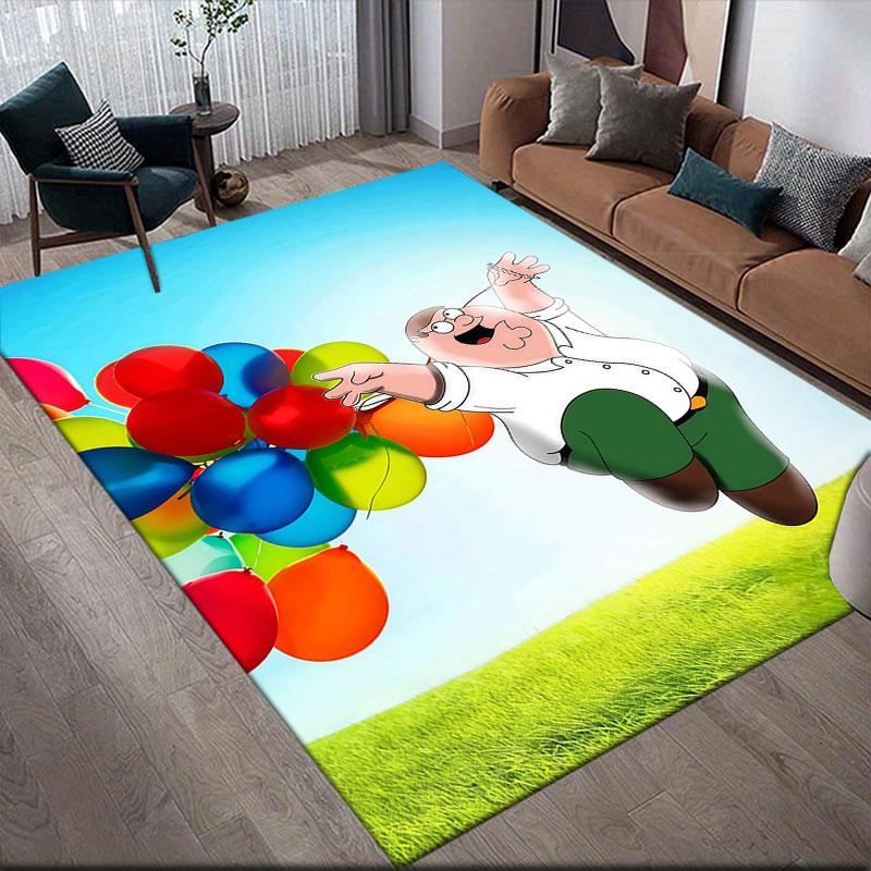 Peter Griffin Flannel Printed Carpet, Home Sofa Decoration for Living Room & Bedroom, Non‑Slip Play Flannel Floor Mat for Game Room