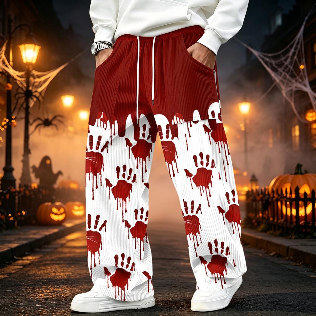 Men's Corduroy Casual Straight Leg Pants with Elastic Waistband and for Halloween