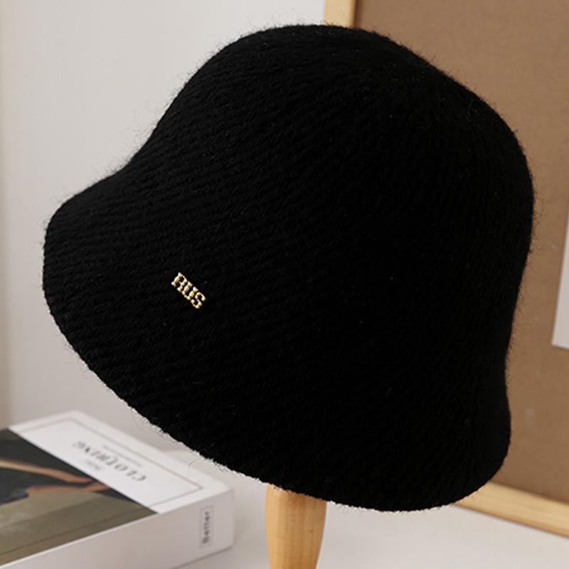Solid Color Advanced Sense Metal Standard Cashmere Blended Bucket Hat Thickened Warm Versatile Knitted Temperament Basin Hat
