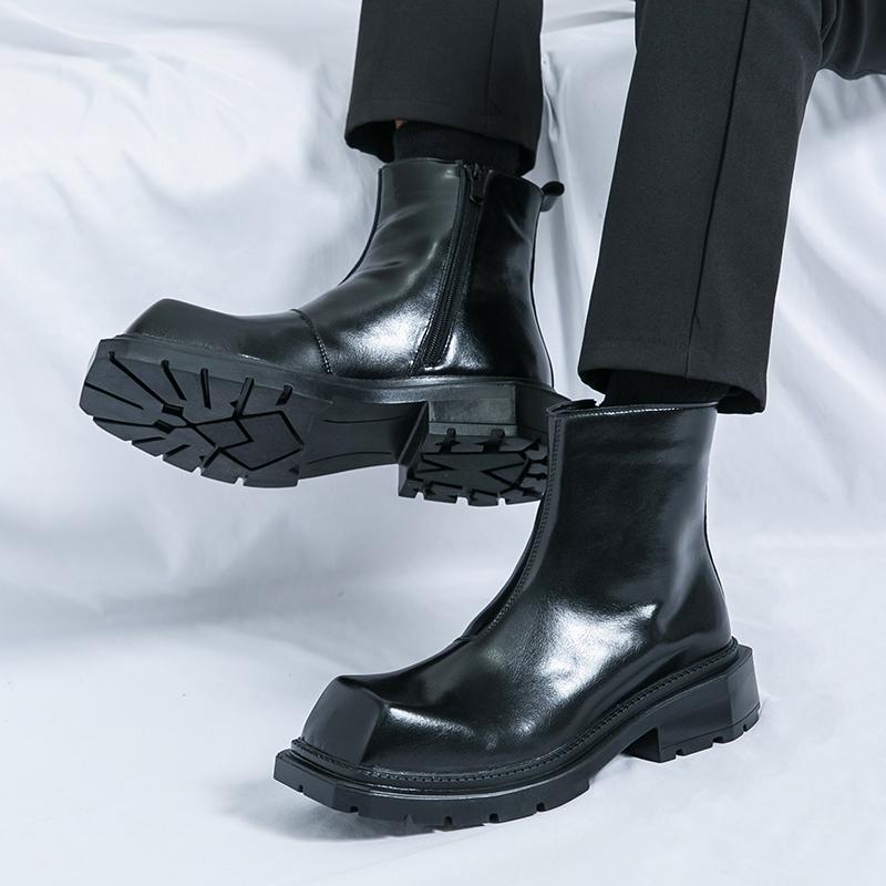 Winter Men Business Chelsea Leather Boots Black Thick-soled Anti-slip Outdoor Training Fashion Boots Social Boots Sizes 38-46