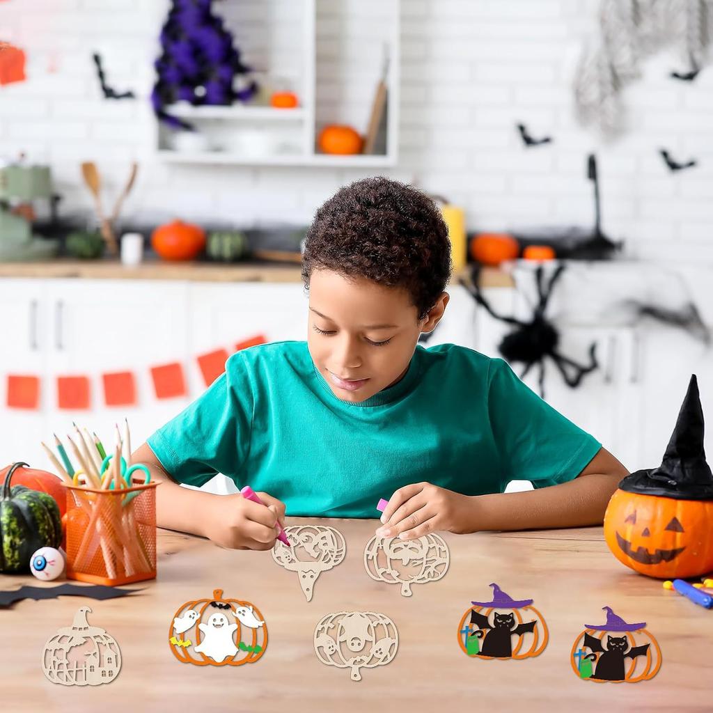 Halloween Wood Slices, Unfinished Wood Crafts, DIY Wood Ornaments, Halloween Decorations, Painting Craft Kits, Kids Art Projects