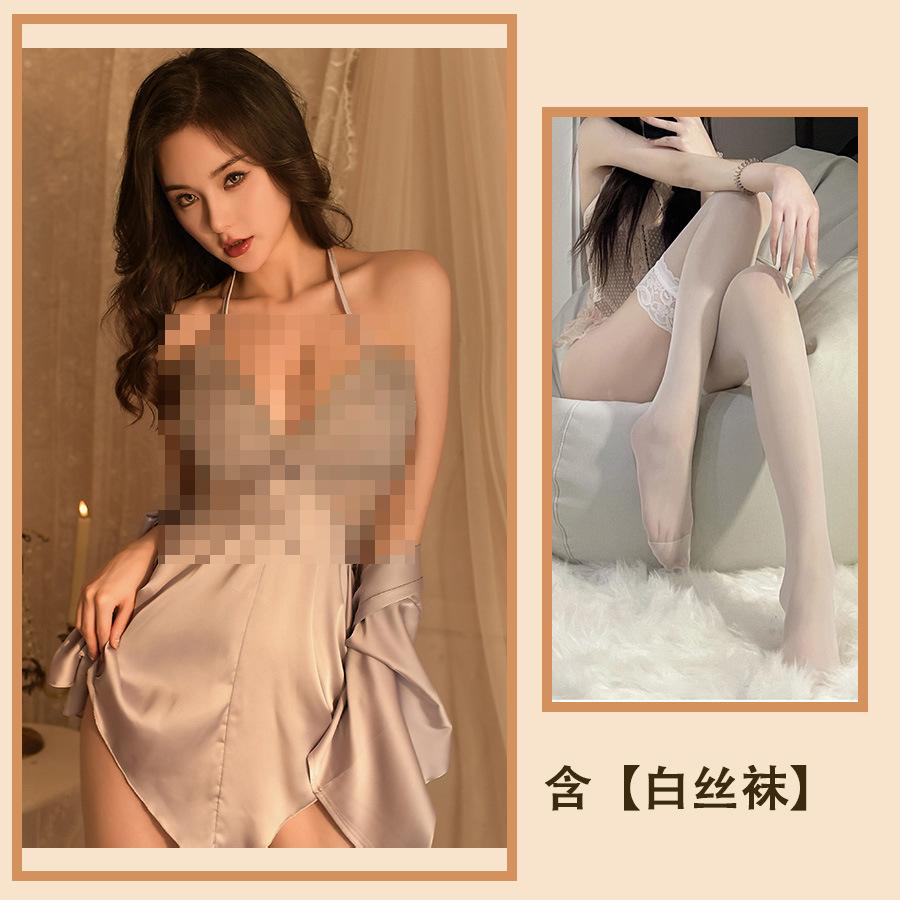 Sex Spodní prádlo Nabírané Motýlek Noční košilka Lolita Domácí oblečení Saténové Sexy Čisté Pyžamo Plus Set s hrudní vložkou