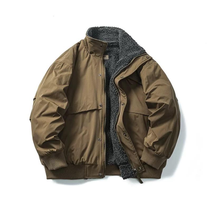 Mens Winter Double-sided Stand Collar Thick Warm Japanese Style Workwear Cotton Coat