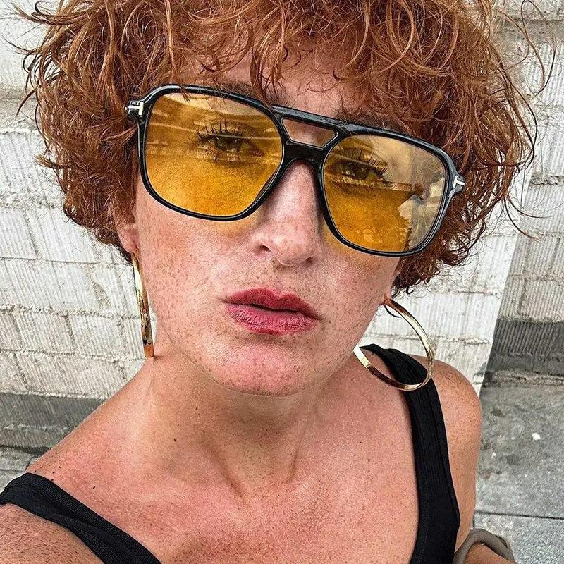 Vintage Oversized Sunglasses Women Retro Brand Big Frame Sun Glasses Female Black Yellow Ins Style Square Glasses