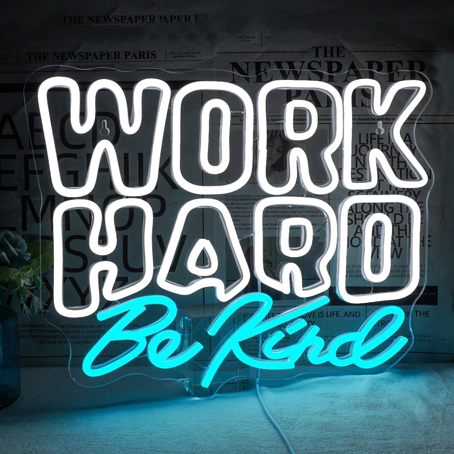 

Work Hard Be Kind Neon Sign, Dimmable Signs for Wall Decor for Office Study Room Classroom Bedroom Meeting Room Decoration