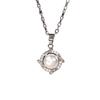 Rose Gold Plated Simulated Pearl & CZ Pendant Necklace, Delicate Cable Chain Necklace for Women