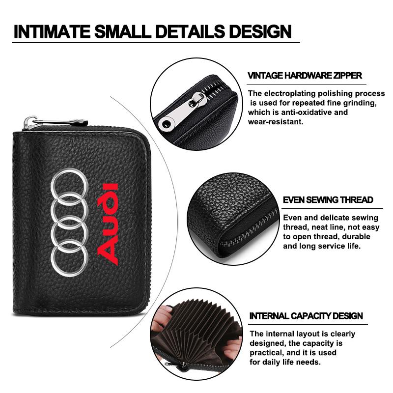 Leather Car Driver's License ID Card Bank Card Wallet Car Styling For Audi TT Q3 Q5 Q7 Q8 B5 B6 B7 B8 B9 Q7 8P 8V 8L A3 A4 A5 A6 A7 A8 8L R8