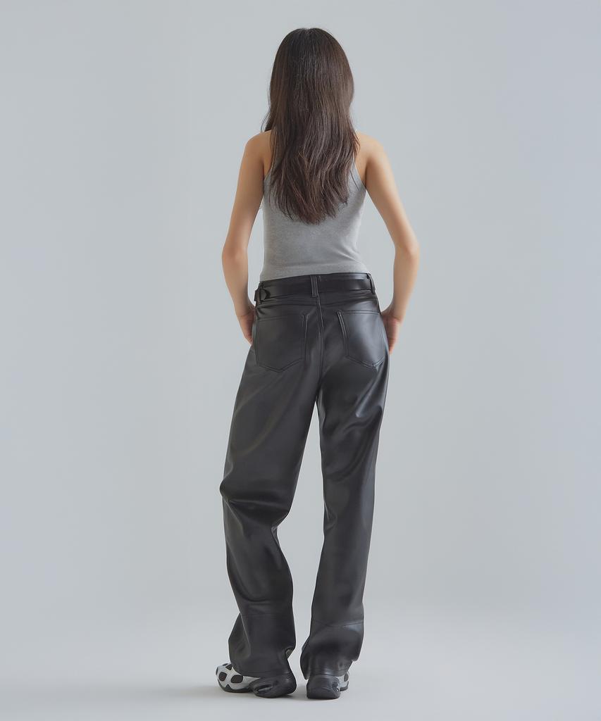Peulaentigseobiseu Loose Vegan Leather Pants - Black