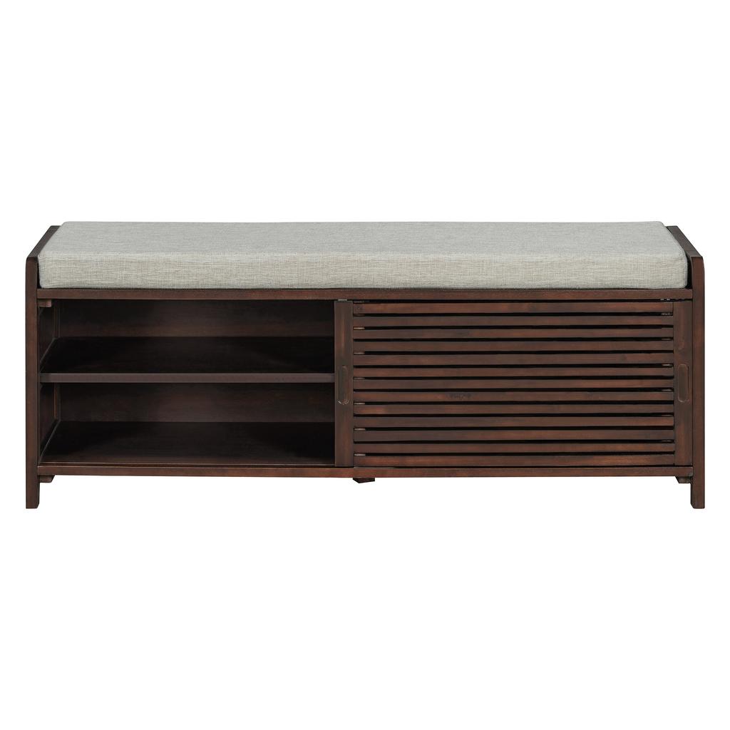 Shoe Bench Distressed Shutter Storage Bench With Cushion And Sliding Door Vintage Acacia Veneer Shoe Cabinet Bench For Entryway