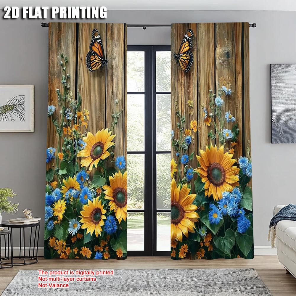 2pcs   Curtains Digital Printed  print Rustic Sunflower Machine Washable (without rod) Stuff Clearance Perfect for Bedroom