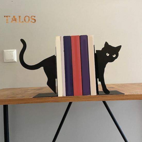 1 Pair Metal Bookends Whimsical Cat Design Decorative Bookends Rounded Edges Book Holders Office Library Decoration