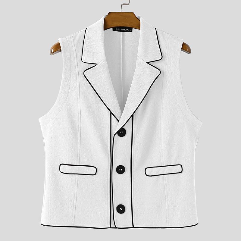 INCERUN Men Lapel Neck Sleeveless Stitching Casual Thin Slim Vest Waistcoat