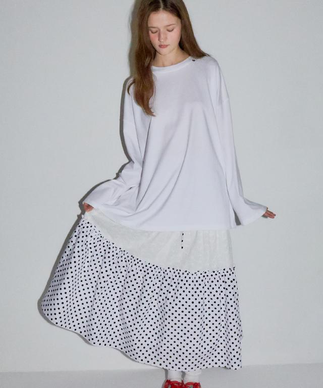 RONRON Mini Point Label Over Fit Long Sleeve White