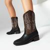 Embroider Western Boots Women's Cowboy Ankle Heels Boots Patchwork Mixed Colours Comfy Retro Shoes