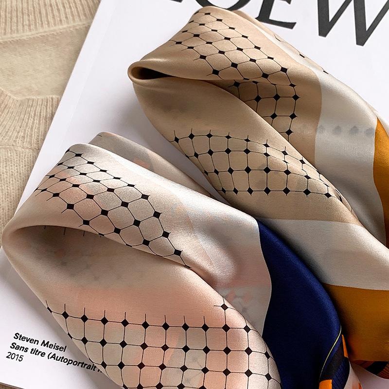 Color-blocked Silk Scarf Small Square Scarf for Women, Spring, Autumn, and Summer, Thin Genuine Silk Mulberry Silk Fashionable Decorative Neck Scarves