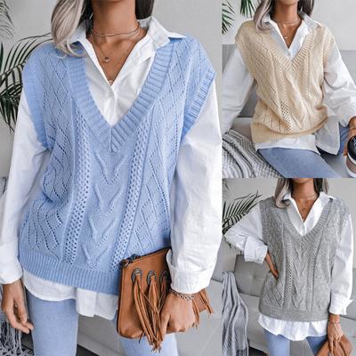 Women V-Neck Casual Loose Knit Sweater Vest