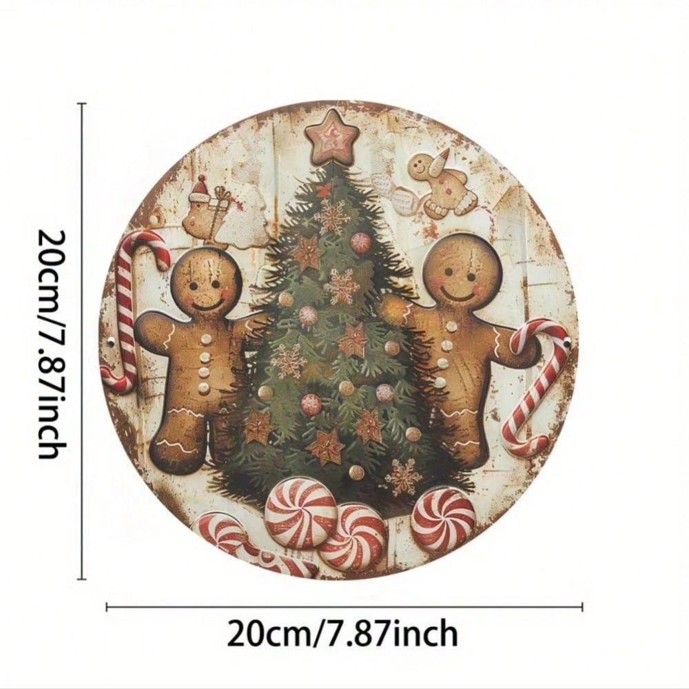 Vintage Gingerbread Man and Tree Aluminum Metal Sign Wall Art for Home Restaurant Garage Festive Decor