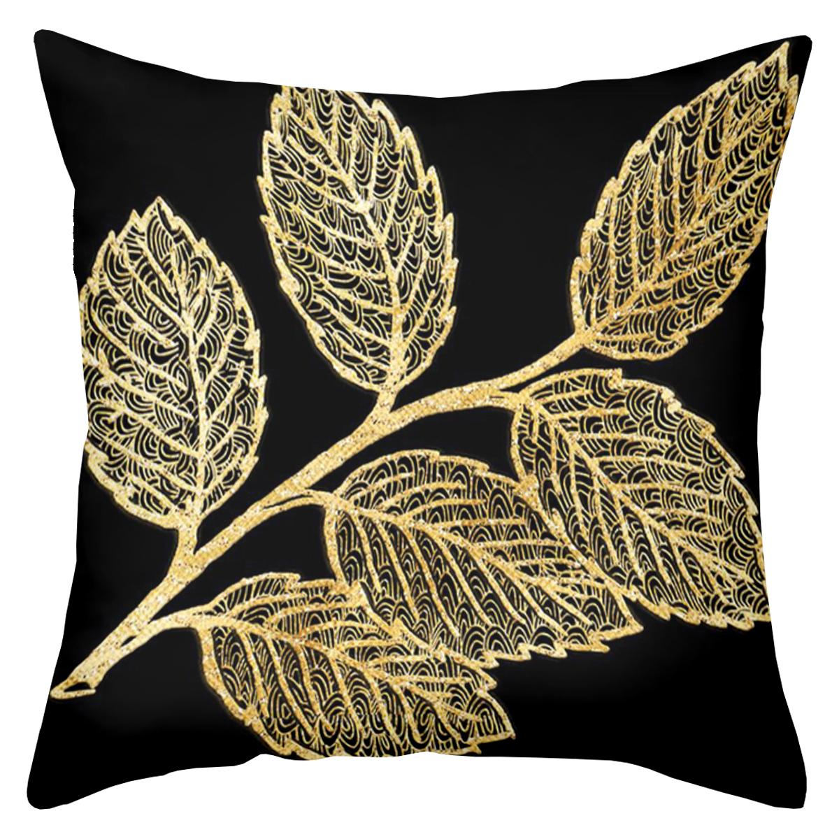 

1 Pieces -2D flat printing Black Pillows With Golden Leaf Pattern Polyester pillowcase sofa decorative cushion cover 16x16Inch