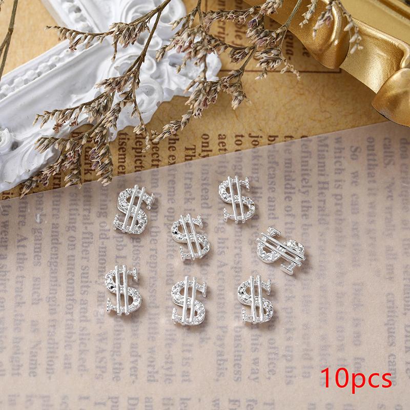 10Pcs Dollar Sign Nail Art Charms 3D Alloy Shiny Usa Money Sign Nail Decoration Luxury Manicure Diy Accessories