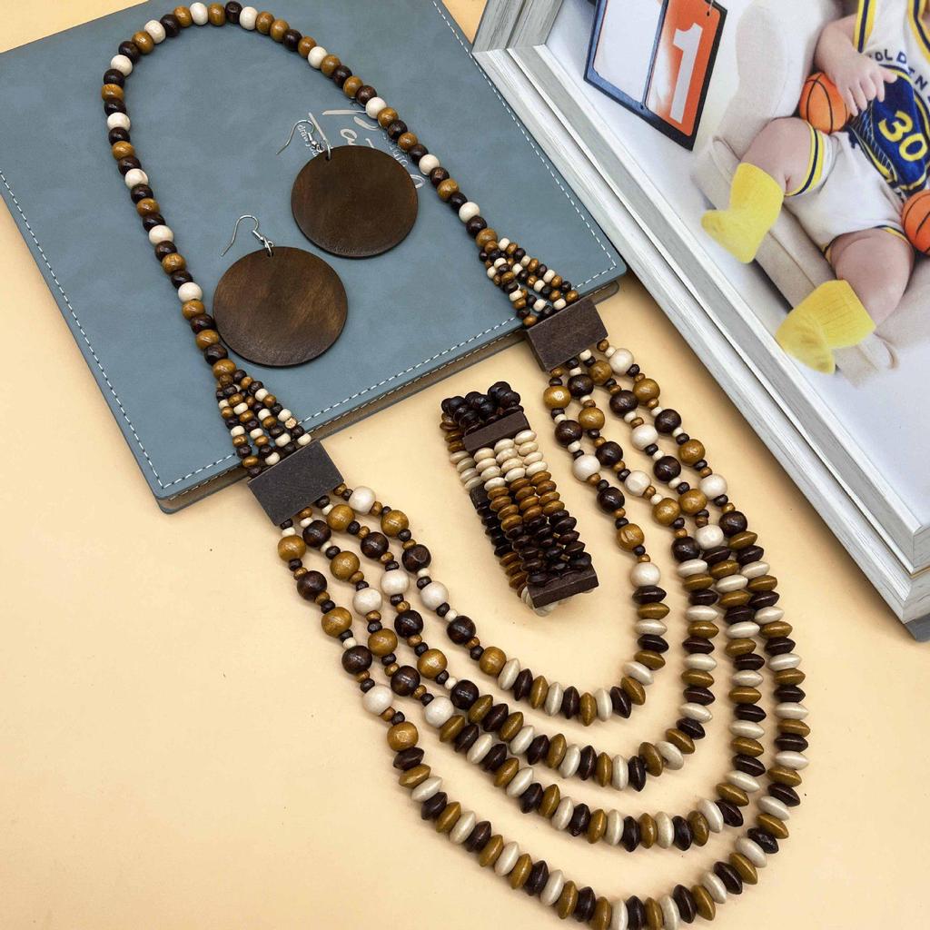 Cross Retro Ethnic Wooden Beads Multi-layer Necklace - Bohemian Sweater Chain Accessory