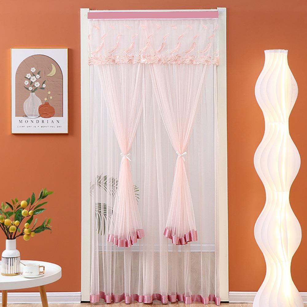 Double Layer Anti-mosquito Door Curtain Fabric Lace Self-adhesive Door Decorative Screens Gauze Breathable Partition Curtain