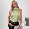 Hanging Neck Vest2024 European American Summer New Women's Satin Pure Color off-Shoulder Halter Vest