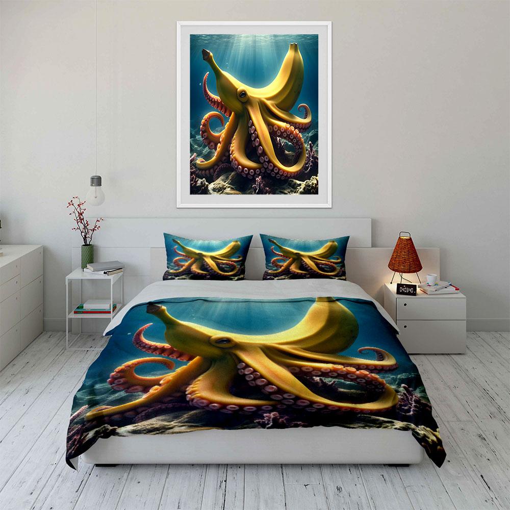 Underwater Banana Octopus Artwork Exquisite Three-Piece Bedding Set Gift For Kids And Adults