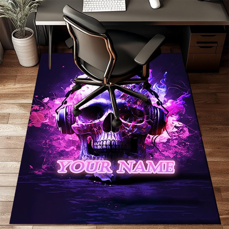 1PC Custom Name Skull Headphones Artwork Theme Floor Mat Ideal for Living Room, Game Rooms, Office, Bedroom Floor Mat Playful Design