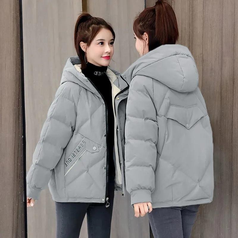 Novo inverno feminino parka gola alta casaco com capuz solto quente engrossar casaco de algodão para baixo jaqueta casual feminina casaco básico