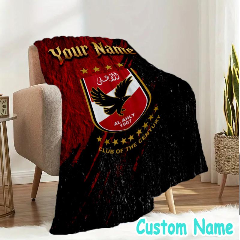 Custom Name Ahly Logo Design Flannel Blanket Seasonal Universal Blanket For Indoor/outdoor, Perfect For Bedroom Sofa birthday gifts