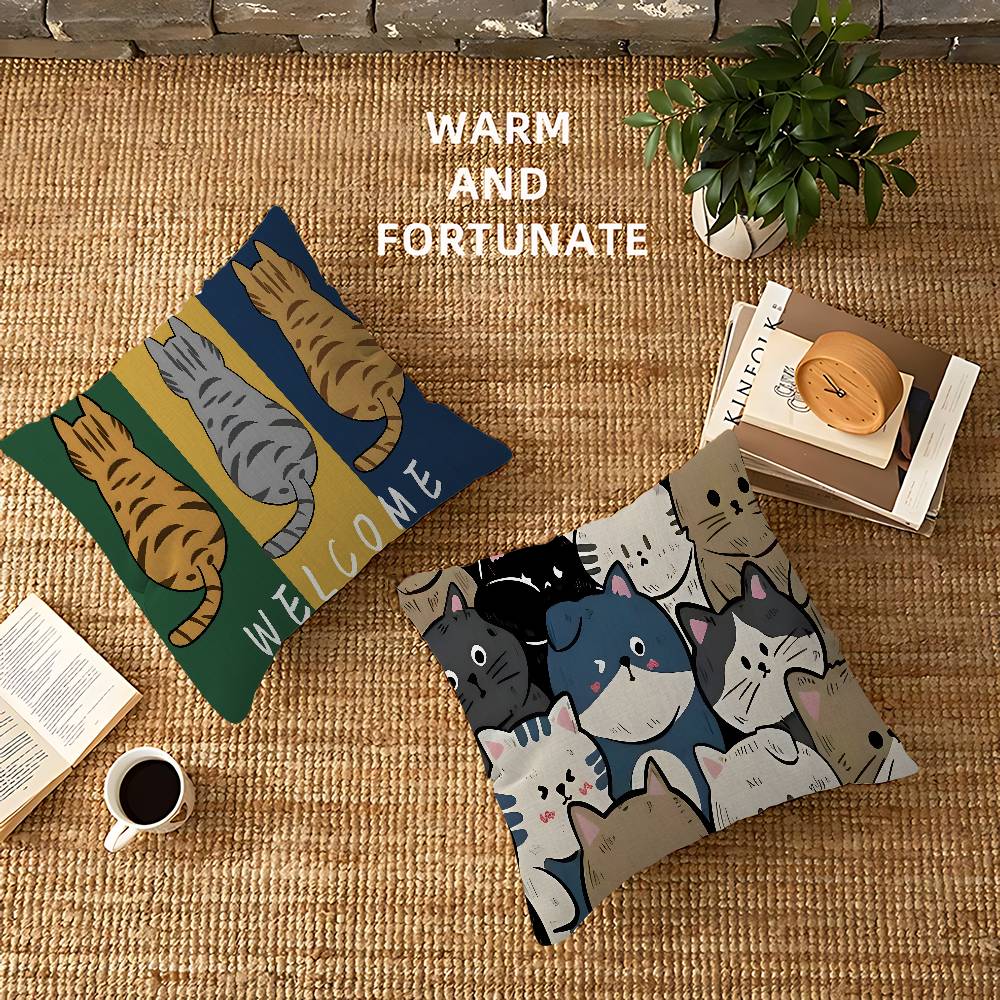 Kawaii Anime Katt Söt Dekorativ Rum Estetik Kuddfodral Heminredning Sovrum Soffa Säng Soffa Kuddfodral 45x45