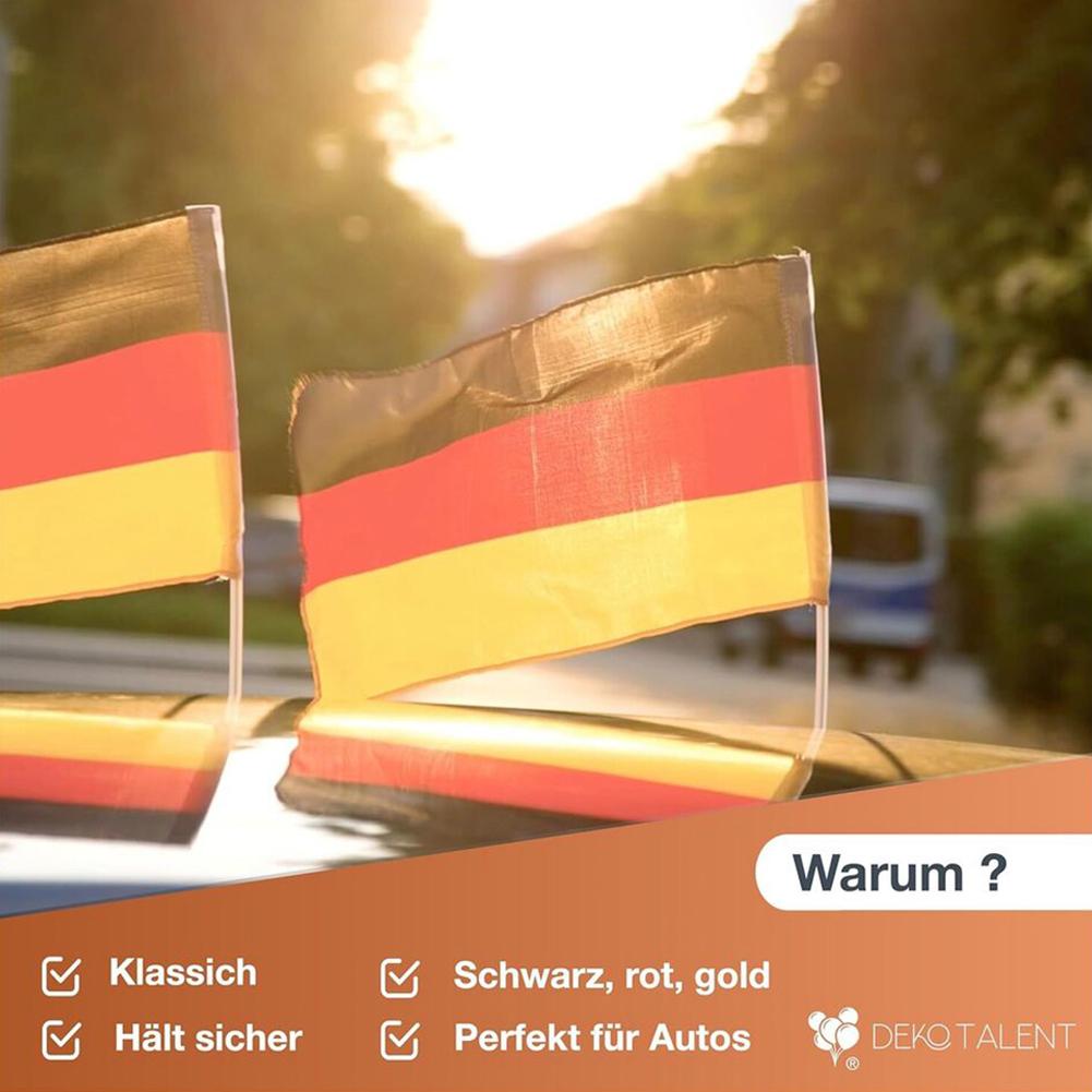 4Pcs Germany Car Waving Flag Polyester Standard-Bearer Waving Flag with Plastic Flagpole De Deu Deutschland Car Flag