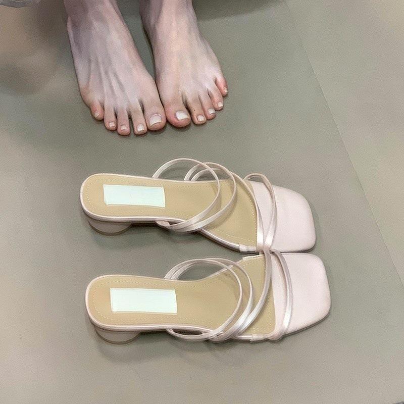 Thick heel with thin strap cool slippers women's outerwear with skirt sandals