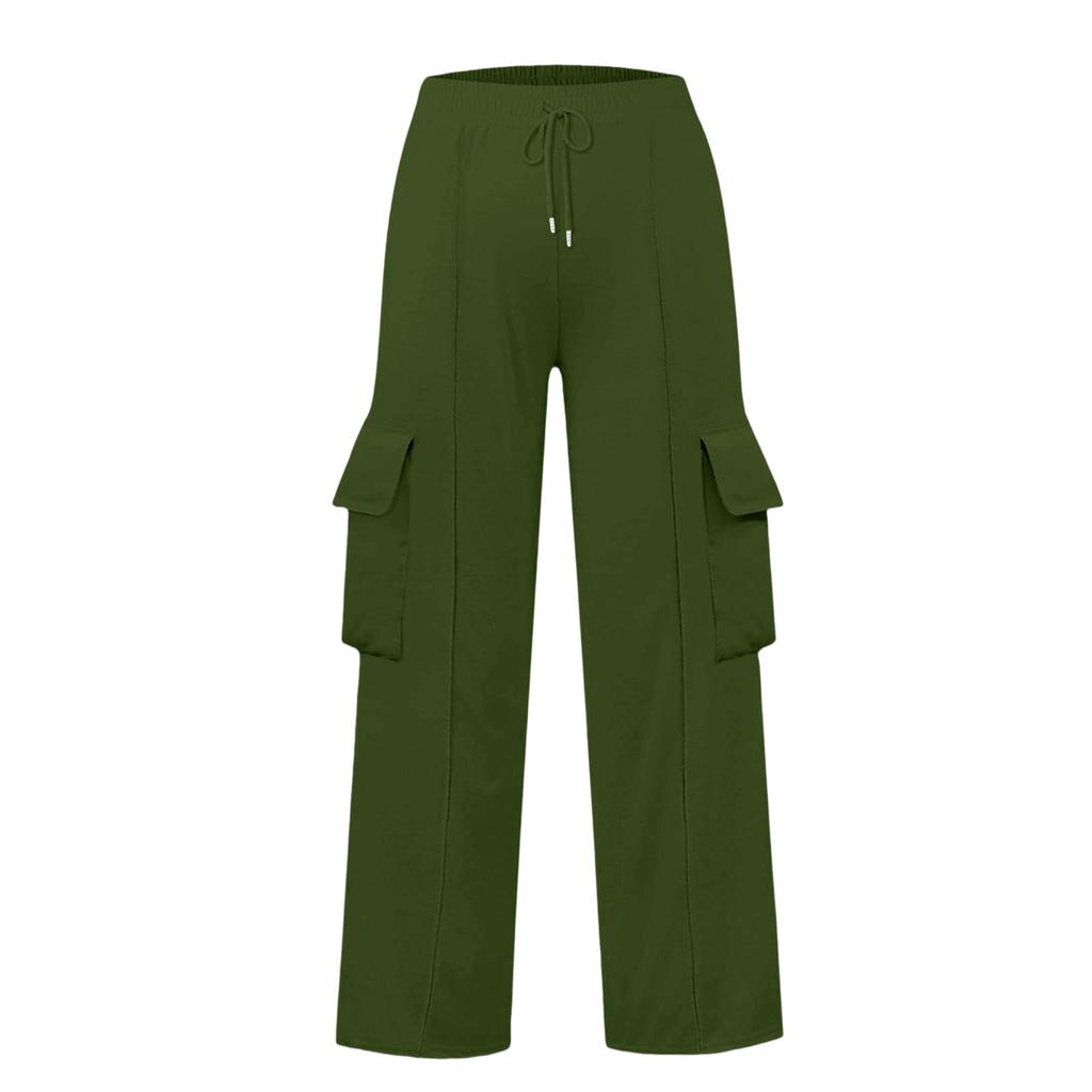Women's Casual Fashion Solid Color Elastic Waist Drawstring Workwear Wide Leg Pants With Pockets