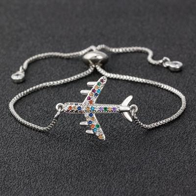 

Nidin New Arrival Copper CZ Aircraft Chain Bracelet For Women Adjustable Charm Fly Plane Bangle Jewelry Party Wedding Trip Gift срібний