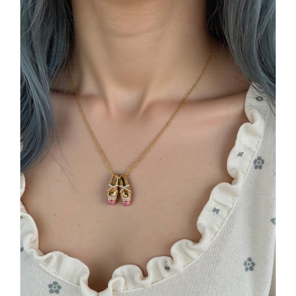Dainty Ballet Shoe Pendant Necklace With Elegant Crystals Accent Elegant Jewelry Decoration for Trendy Women Girls