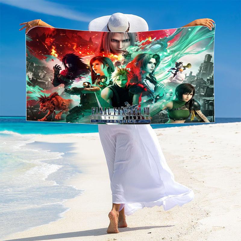 Ffvii Game Print Beach Towel, Large Soft Quick Dry Towel for Beach Camping Swimming