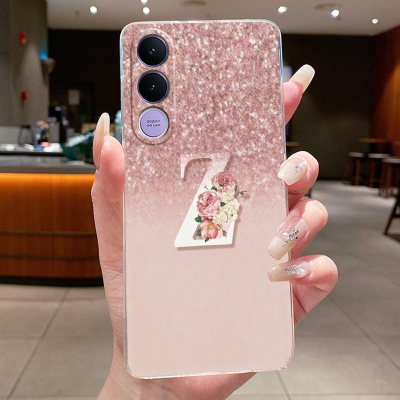 Anti-scratch Phone Case For Vivo V70 FE Jelly Clear TPU Soft Casing Lucky Letter Pink Shiny Starry Sky Pattern Couple Shell