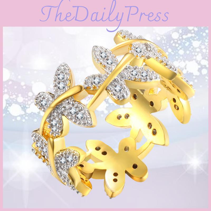 Elegant Butterfly Gold Plated Ring For Women With Unique Geometric Design And Sparkling Gemstone