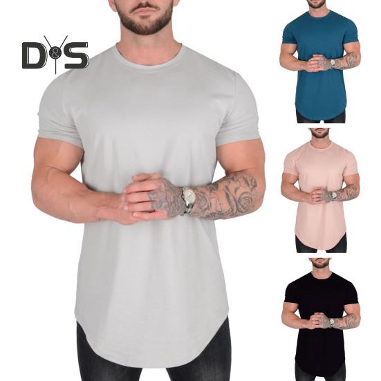 Men Shirt Top Round Neck Short Sleeve Solid Color Design Soft Breathable Regular Fit Casual Sports Fitness Shirt Daily Wear