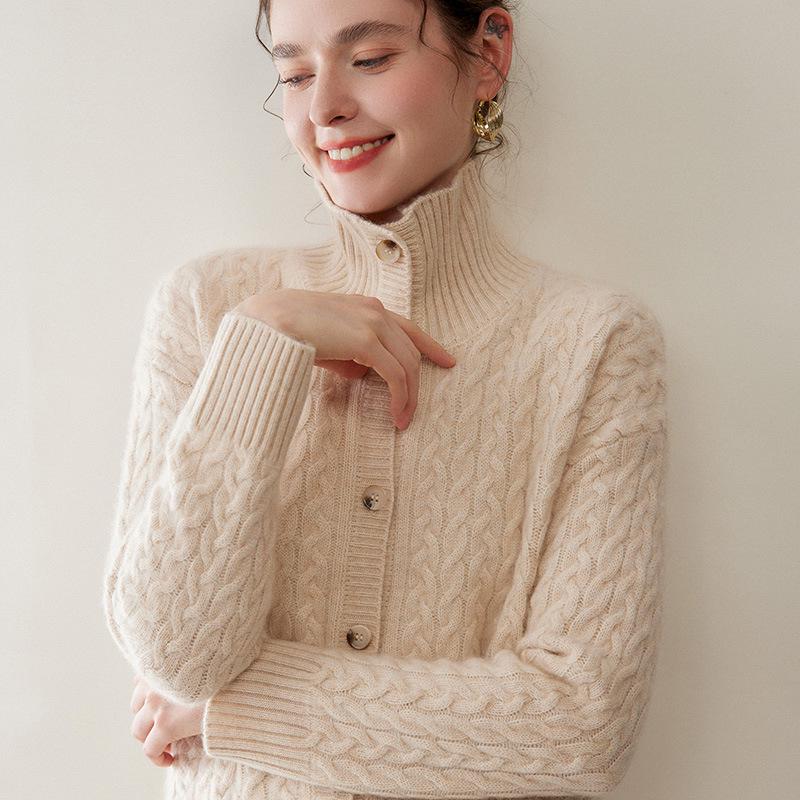 Women's Cashmere Lapel Sweater Coat - Thick, Knitted Base Layer for Autumn & Winter, Plus Sizes Available